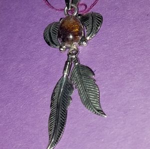 NEW Sterling Silver Cacoxenite Super Seven Mineral feather pendant..